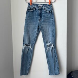 Zara Light Blue Distressed Mom Jeans